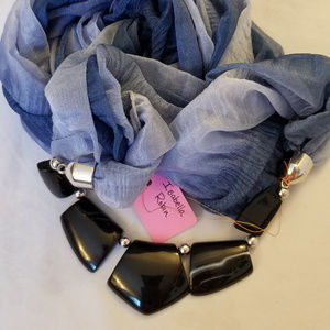 SALE Infinity Scarf Blue Gray Black Beads